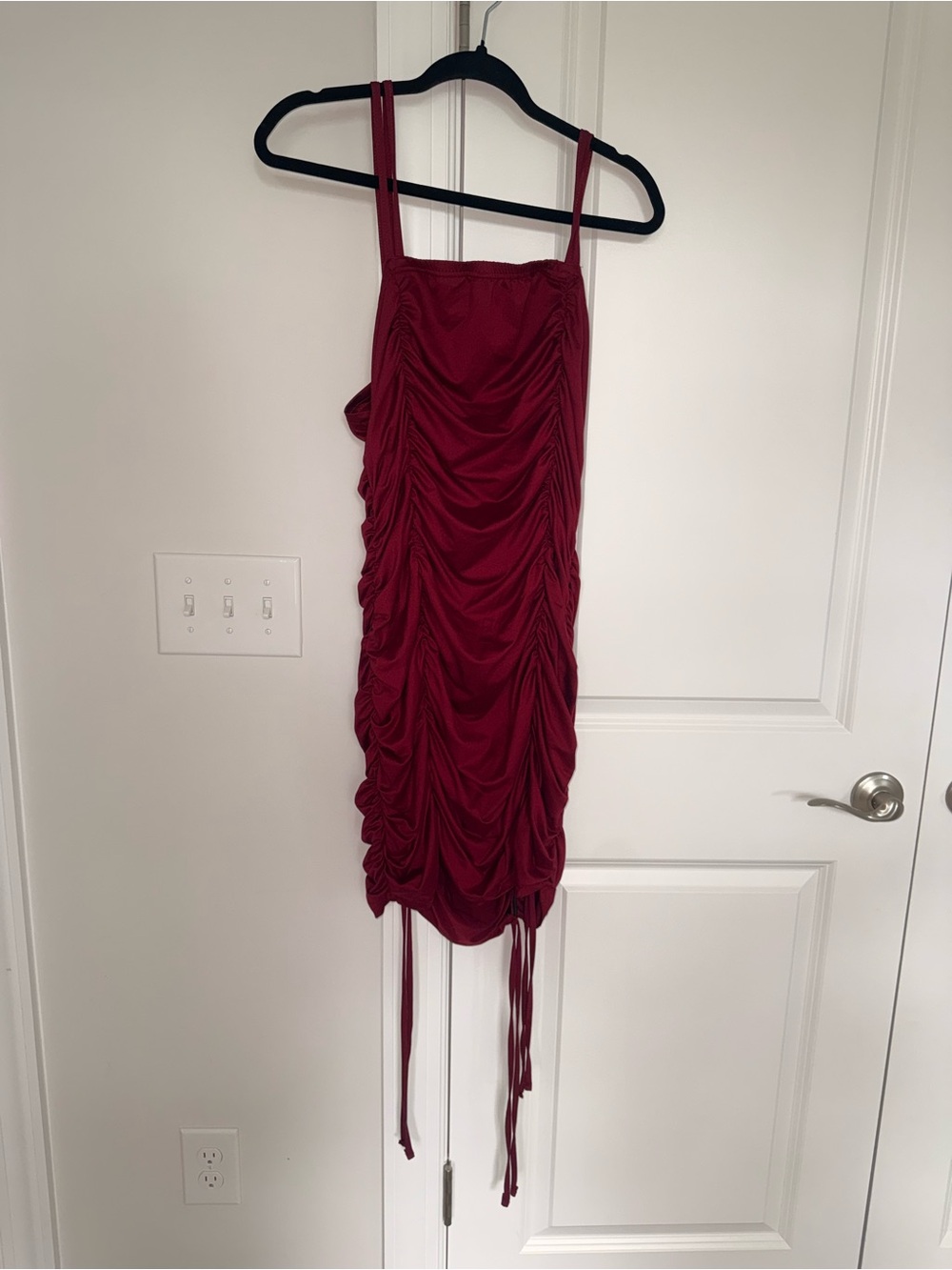 SHEIN Burgundy Ruched Mini Dress with Spaghetti Straps